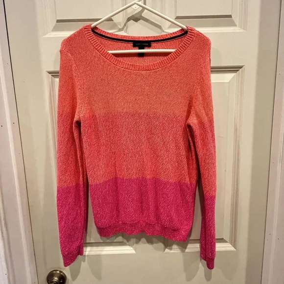 Tommy Hilfiger Pink Orange Gradient Colorblock Cotton Crew Neck Sweater Medium - Picture 1 of 7